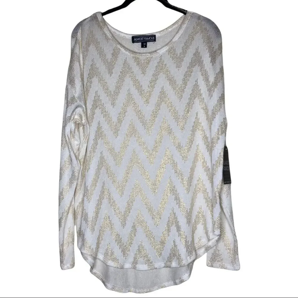 Almost Famous Cream Gold Southwest Long Sleeve Women's Size Large NWT